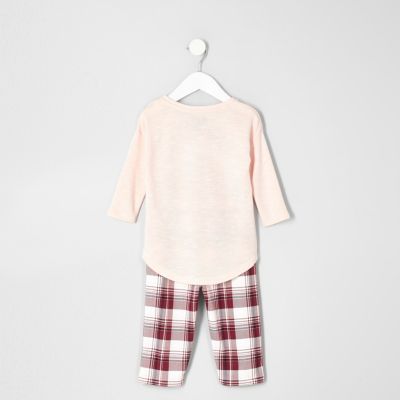 Mini girls pink top check leggings pyjama set
